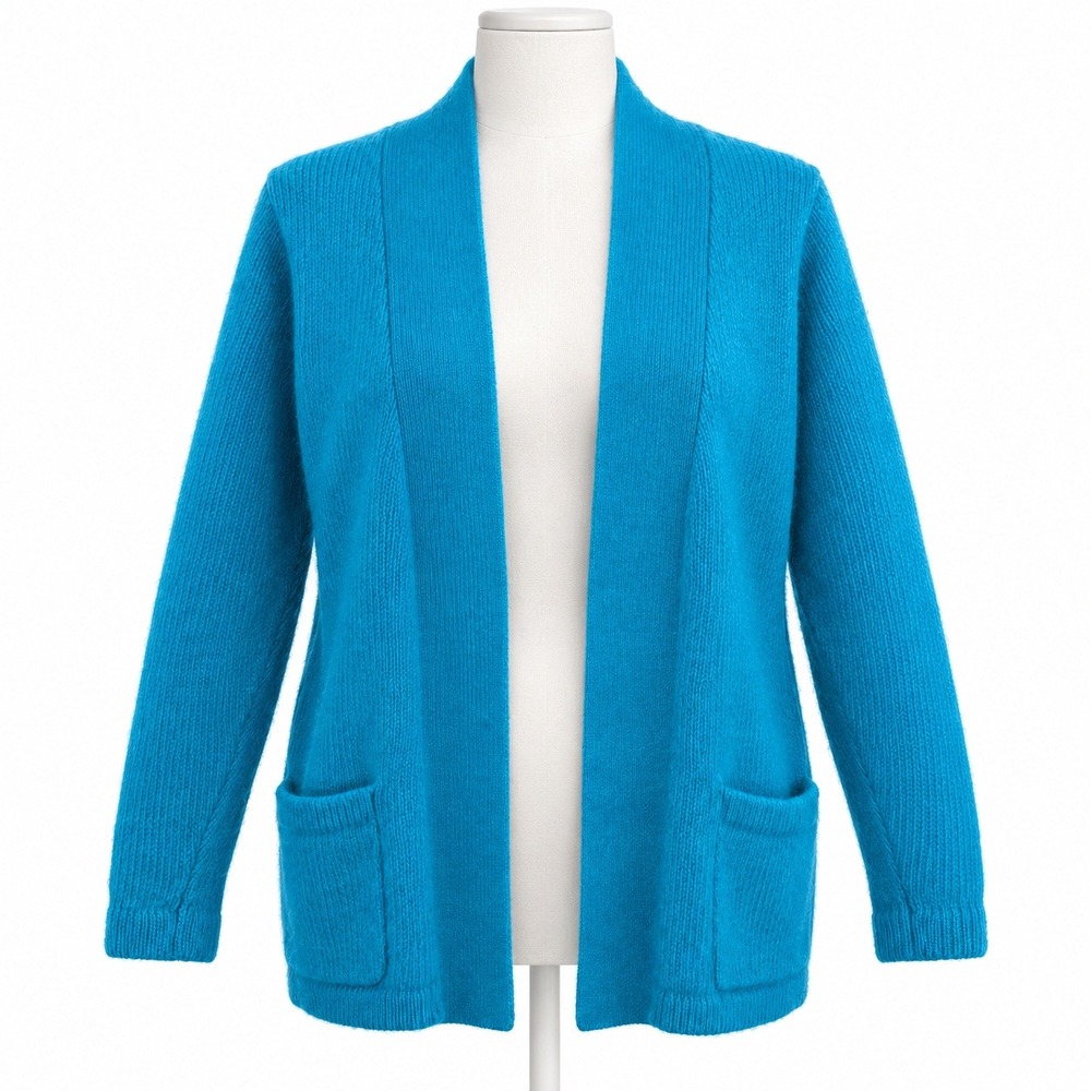 Vintage 90s Nordstrom Lambswool Angora Cardigan Size XS Teal Blue Classic Luxury